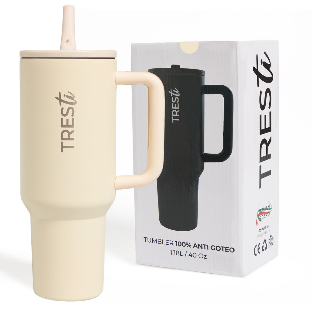 Vaso Térmico TRESti con Asa - 1.2L - Acero Inoxidable - AntiGoteo - Crema