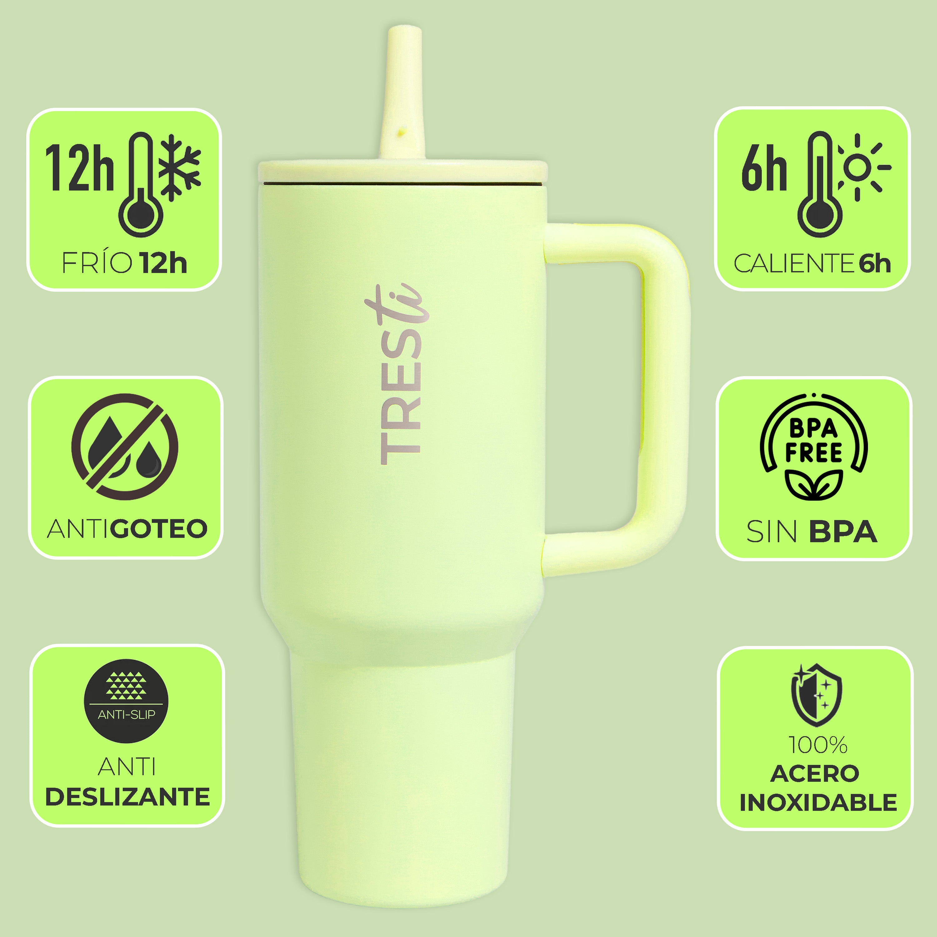 Vaso Térmico TRESti con Asa - 1.2L - Acero Inoxidable - AntiGoteo - Lima