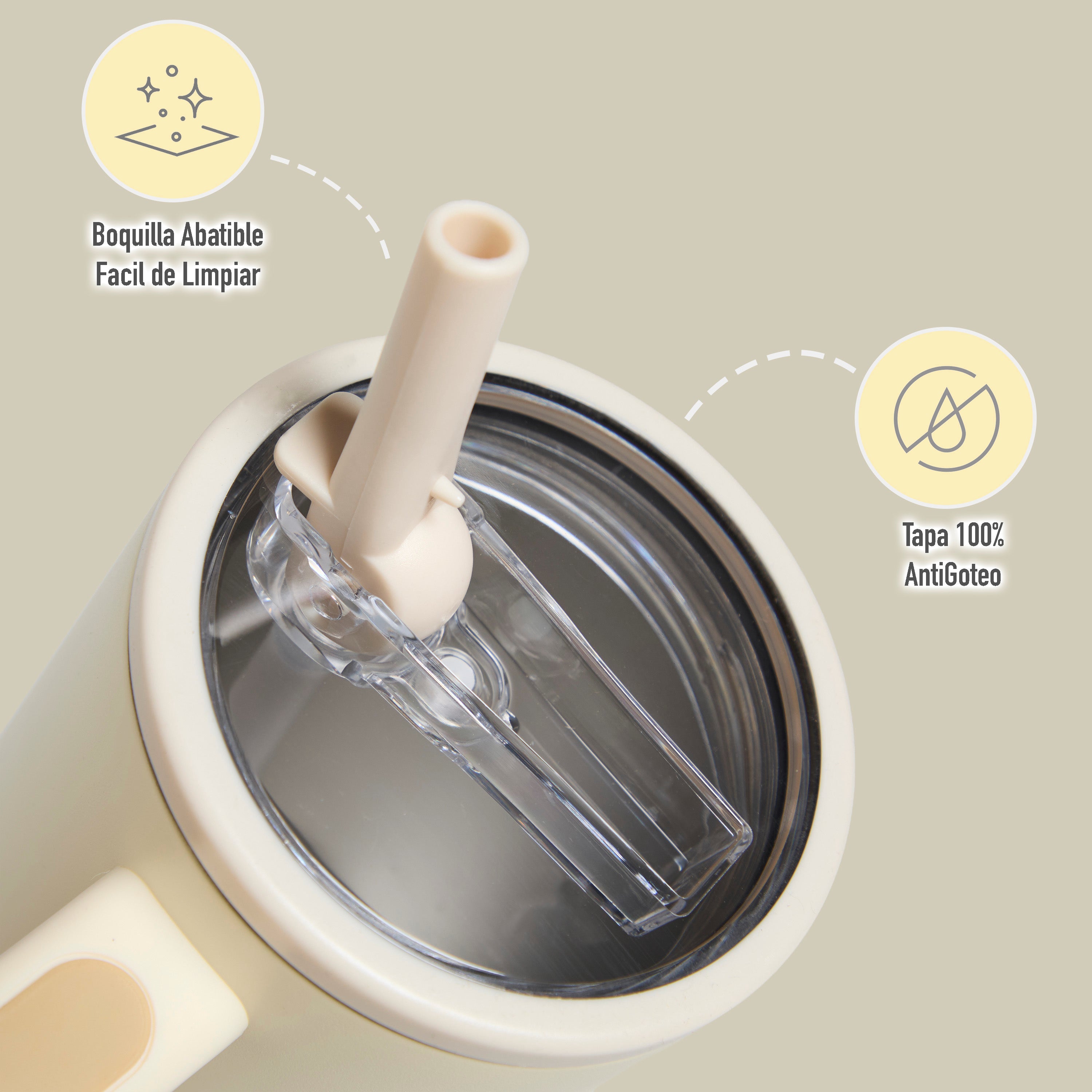 Vaso Térmico TRESti con Asa - 1.2L - Acero Inoxidable - AntiGoteo - Crema