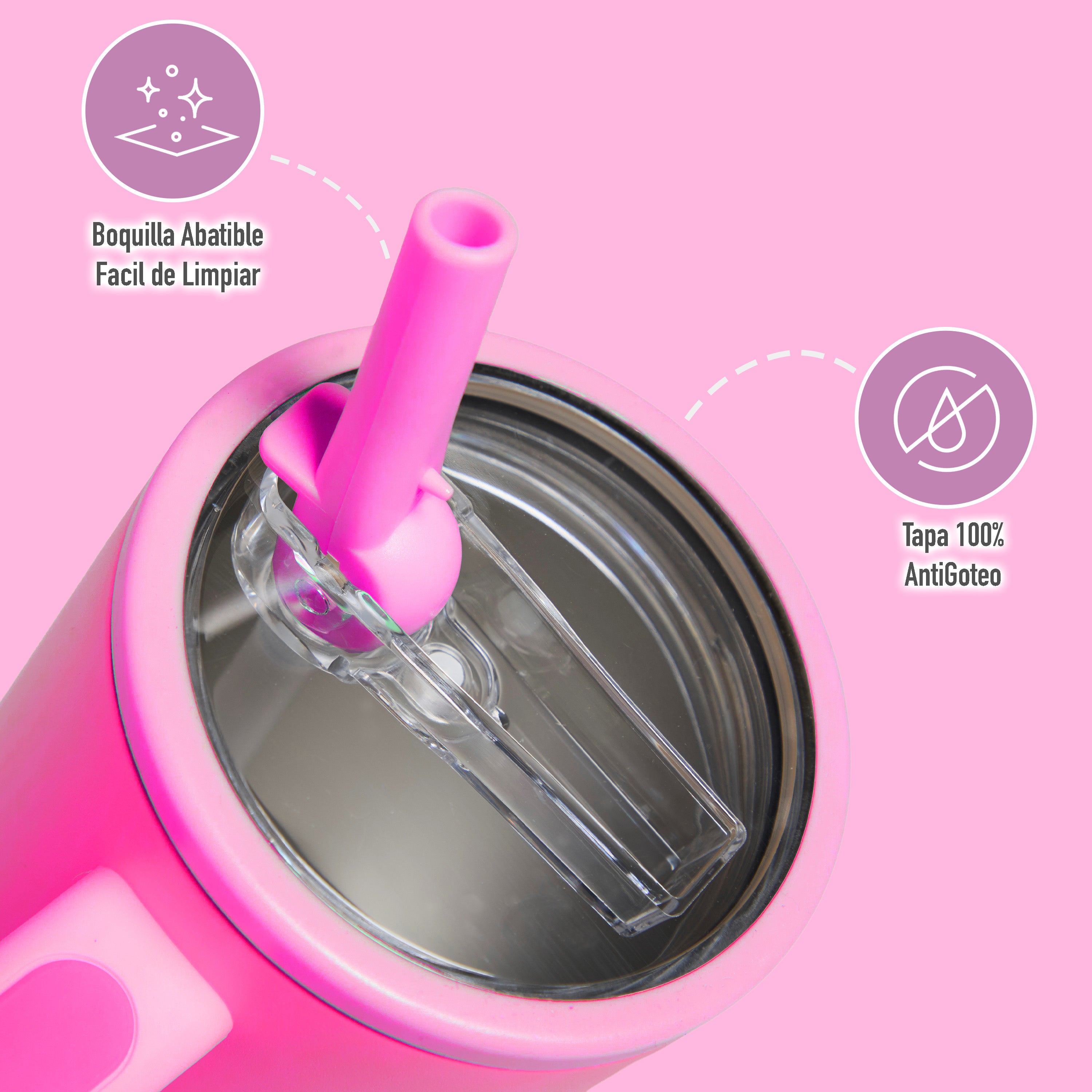 Vaso Térmico TRESti con Asa - 1.2L - Acero Inoxidable - AntiGoteo - Fucsia