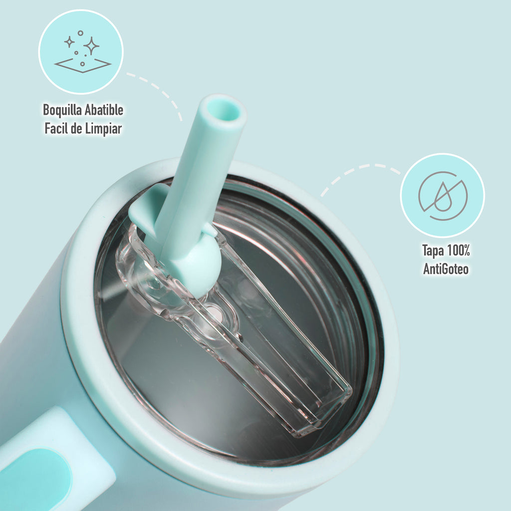 Vaso Térmico TRESti con Asa - 1.2L - Acero Inoxidable - AntiGoteo - Turquesa