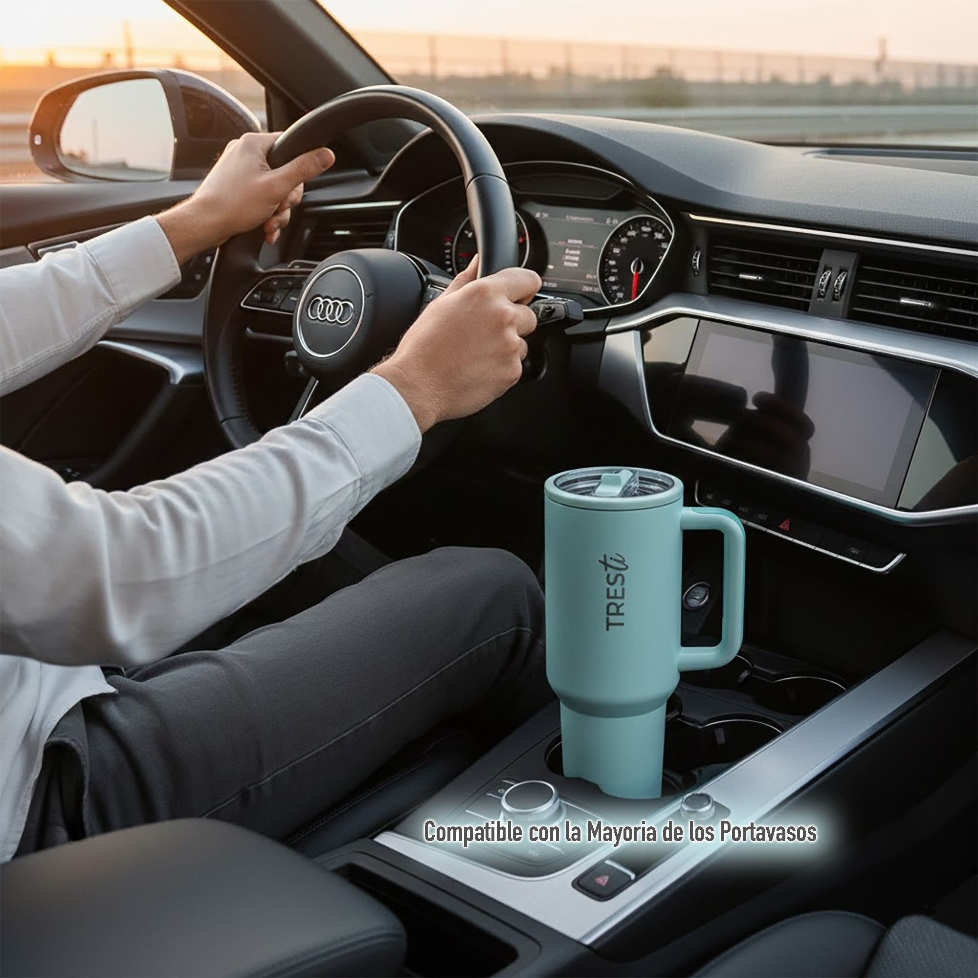 Vaso Térmico TRESti con Asa - 1.2L - Acero Inoxidable - AntiGoteo - Turquesa