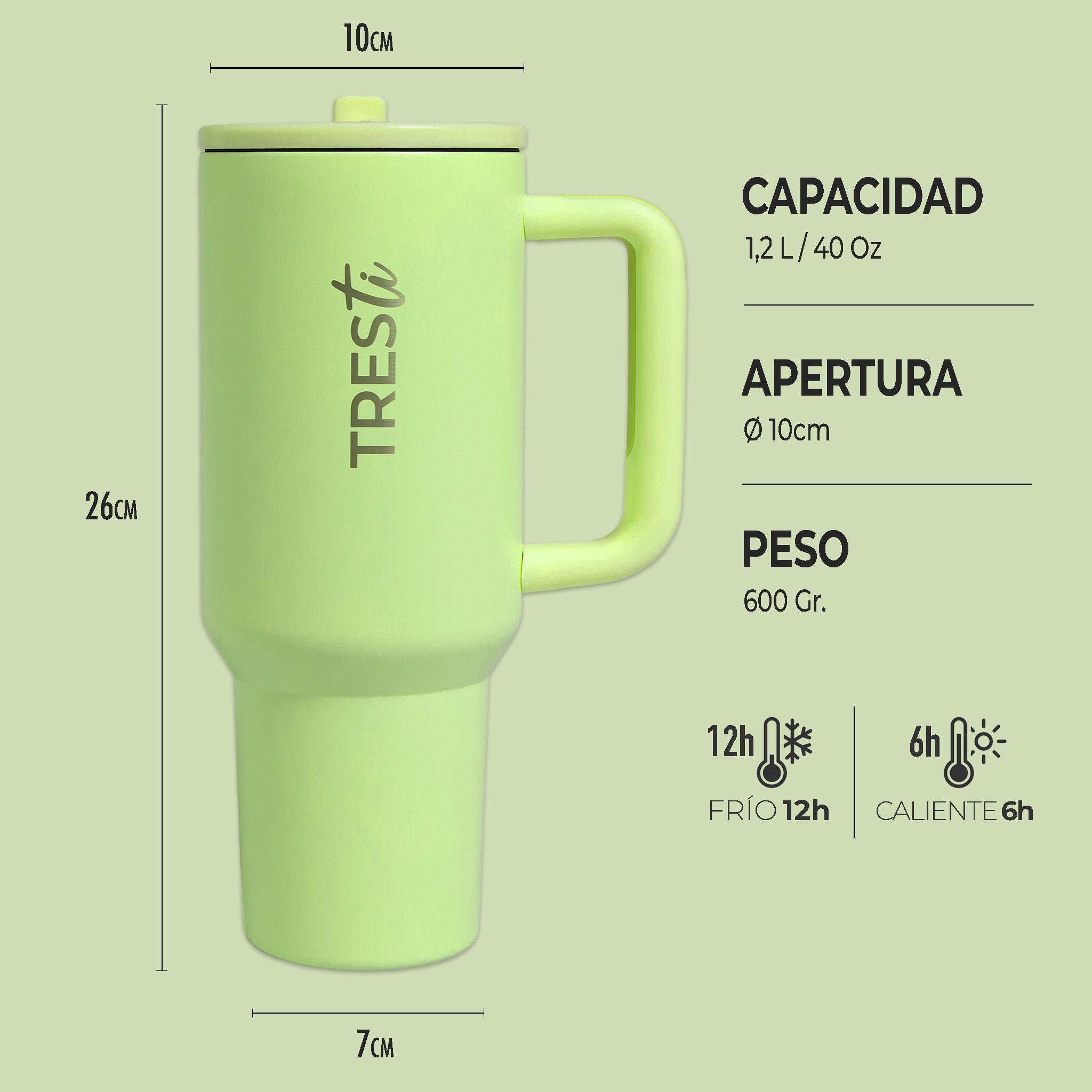 Vaso Térmico TRESti con Asa - 1.2L - Acero Inoxidable - AntiGoteo - Lima
