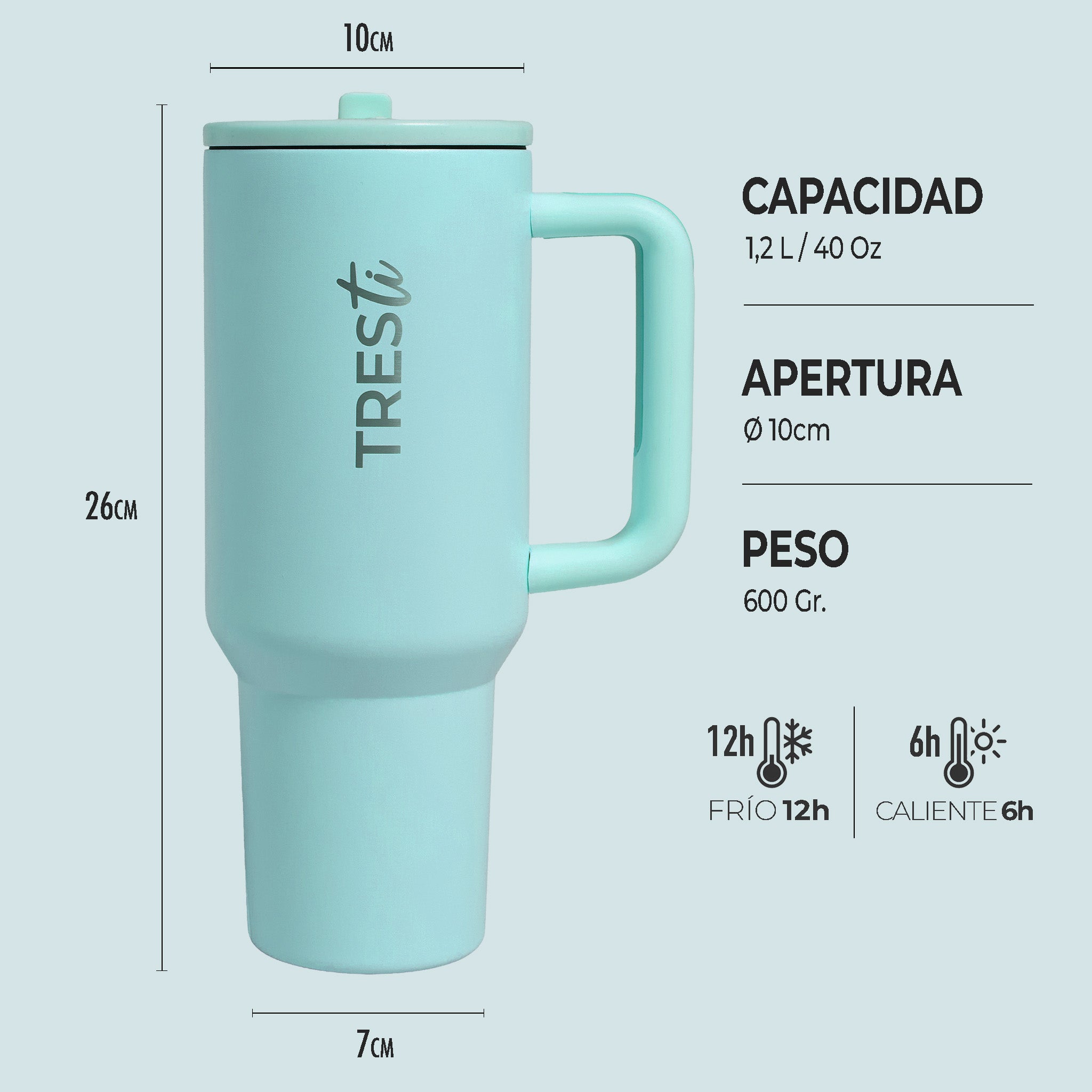 Vaso Térmico TRESti con Asa - 1.2L - Acero Inoxidable - AntiGoteo - Turquesa