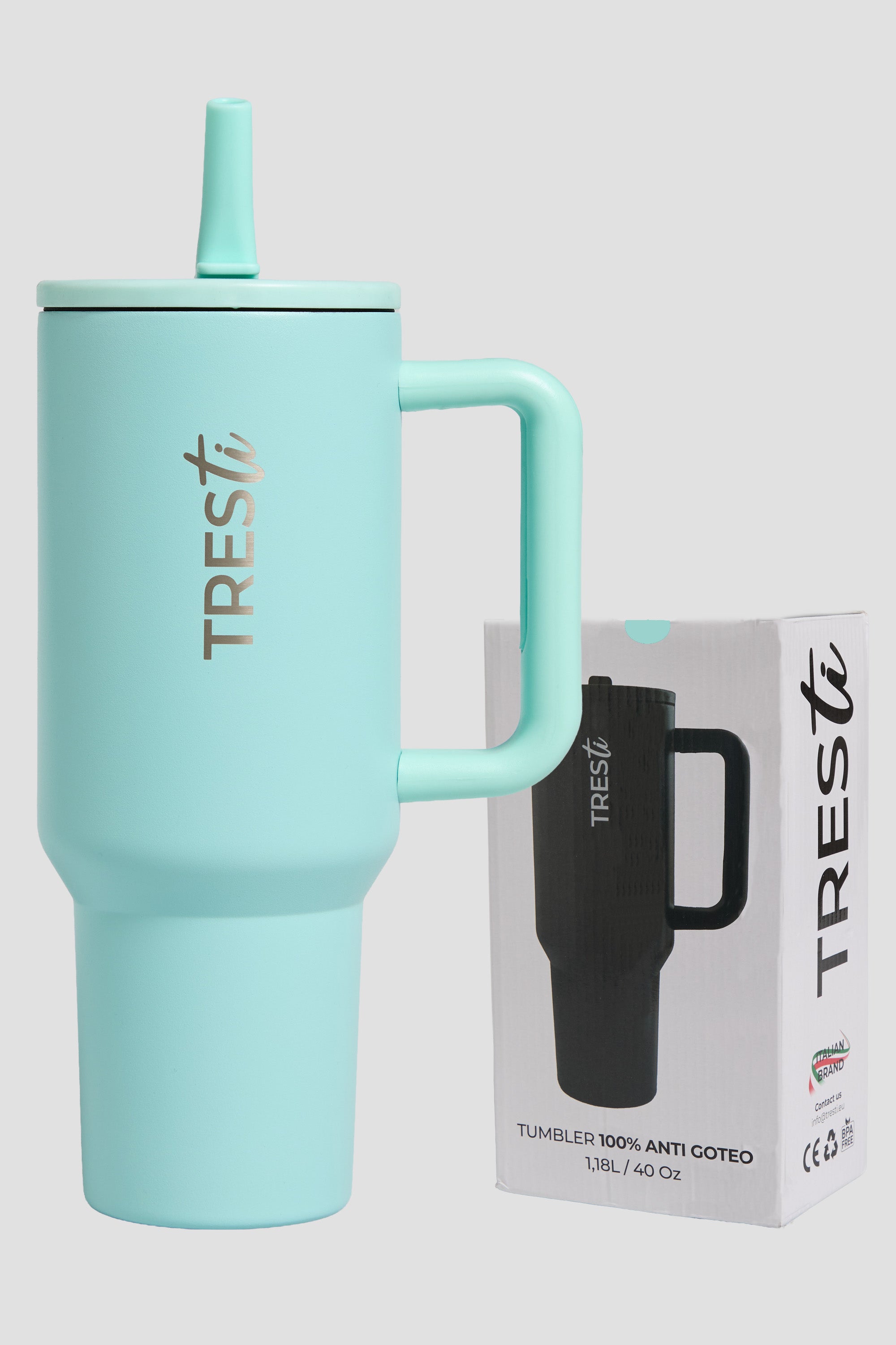 Vaso Térmico TRESti con Asa - 1.2L - Acero Inoxidable - AntiGoteo - Turquesa