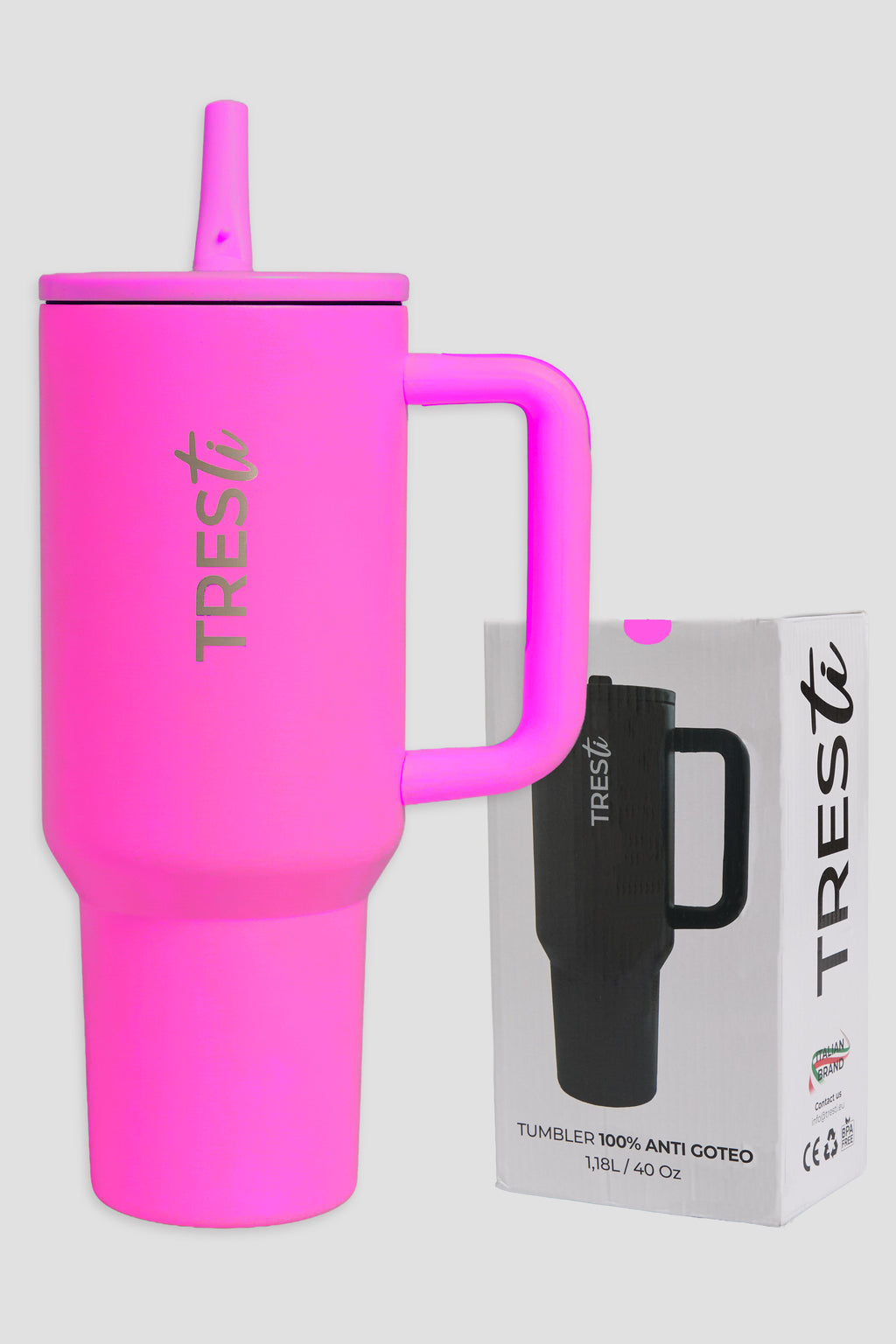 Vaso Térmico TRESti con Asa - 1.2L - Acero Inoxidable - AntiGoteo - Fucsia