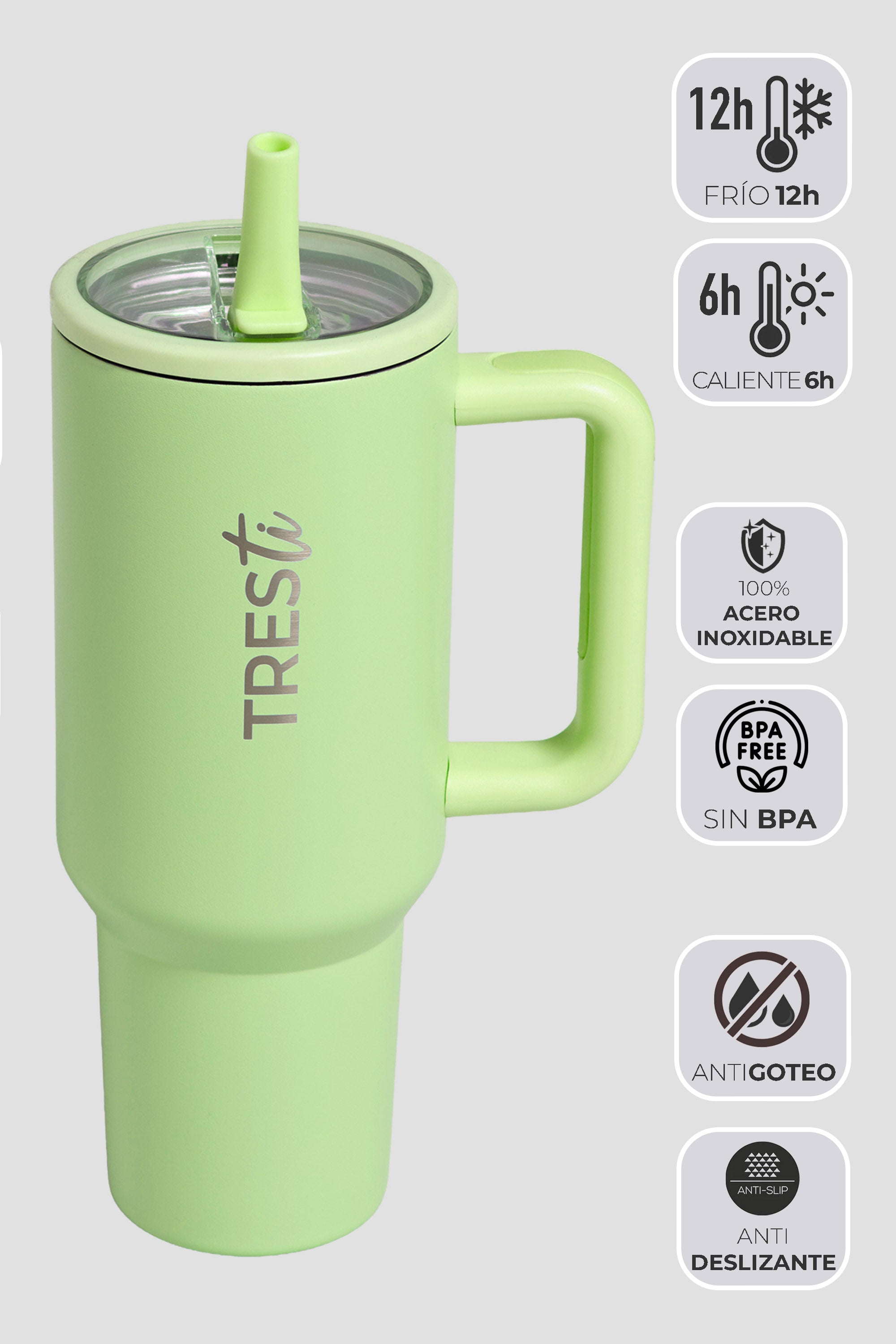 Vaso Térmico TRESti con Asa - 1.2L - Acero Inoxidable - AntiGoteo - Lima