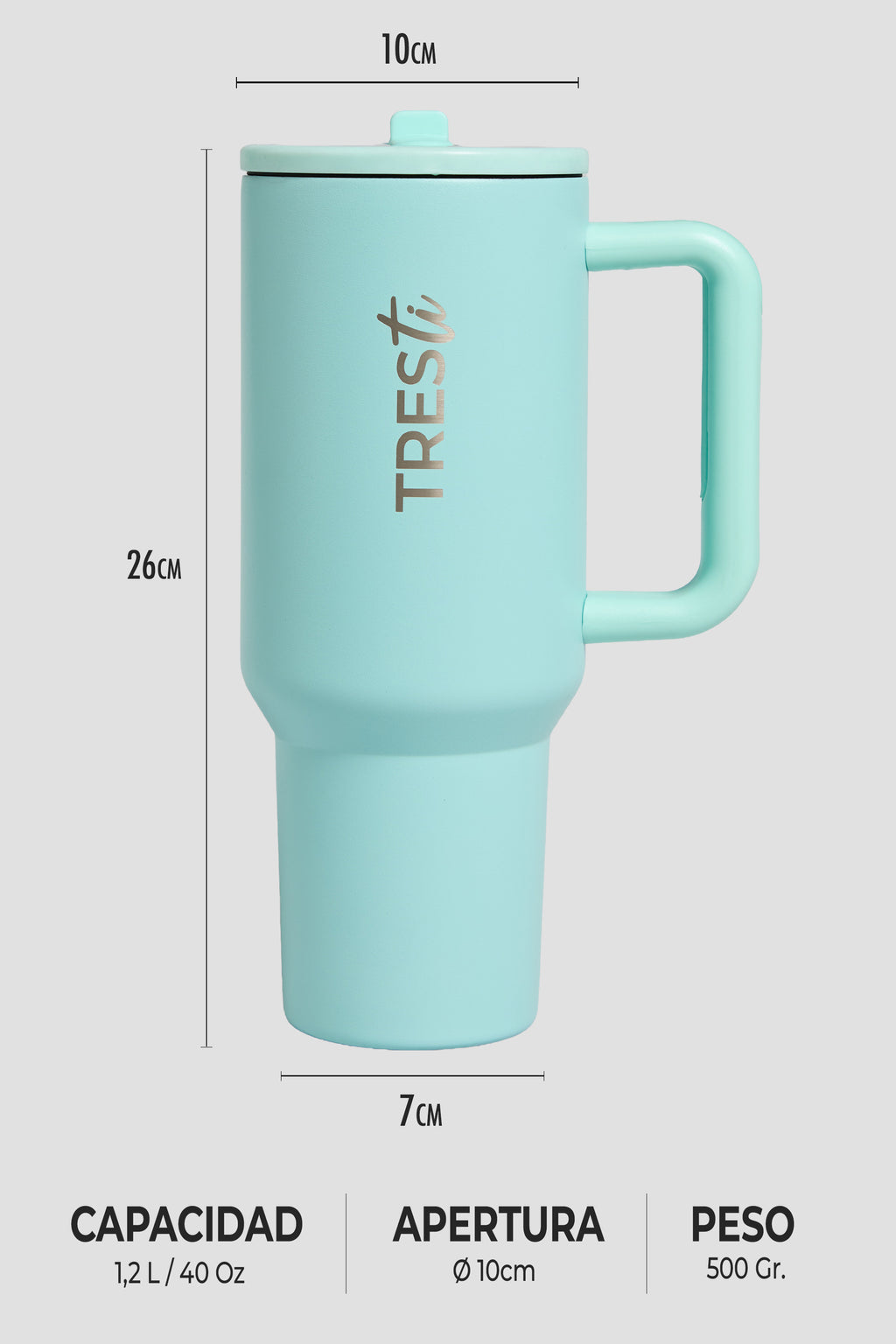 Vaso Térmico TRESti con Asa - 1.2L - Acero Inoxidable - AntiGoteo - Turquesa