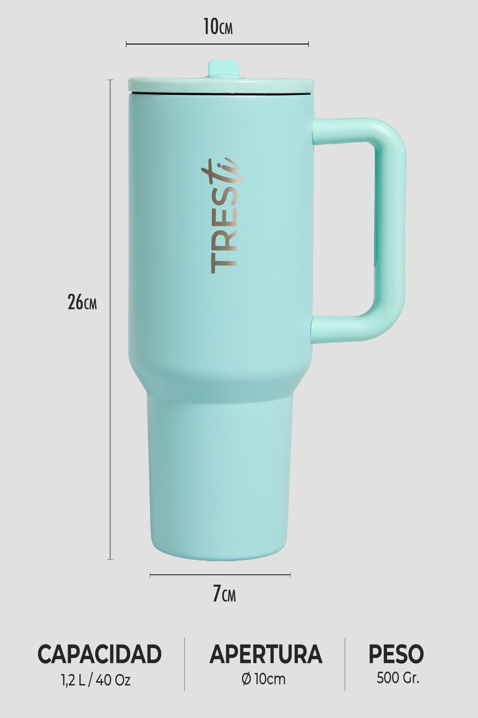 Vaso Térmico TRESti con Asa - 1.2L - Acero Inoxidable - AntiGoteo - Turquesa