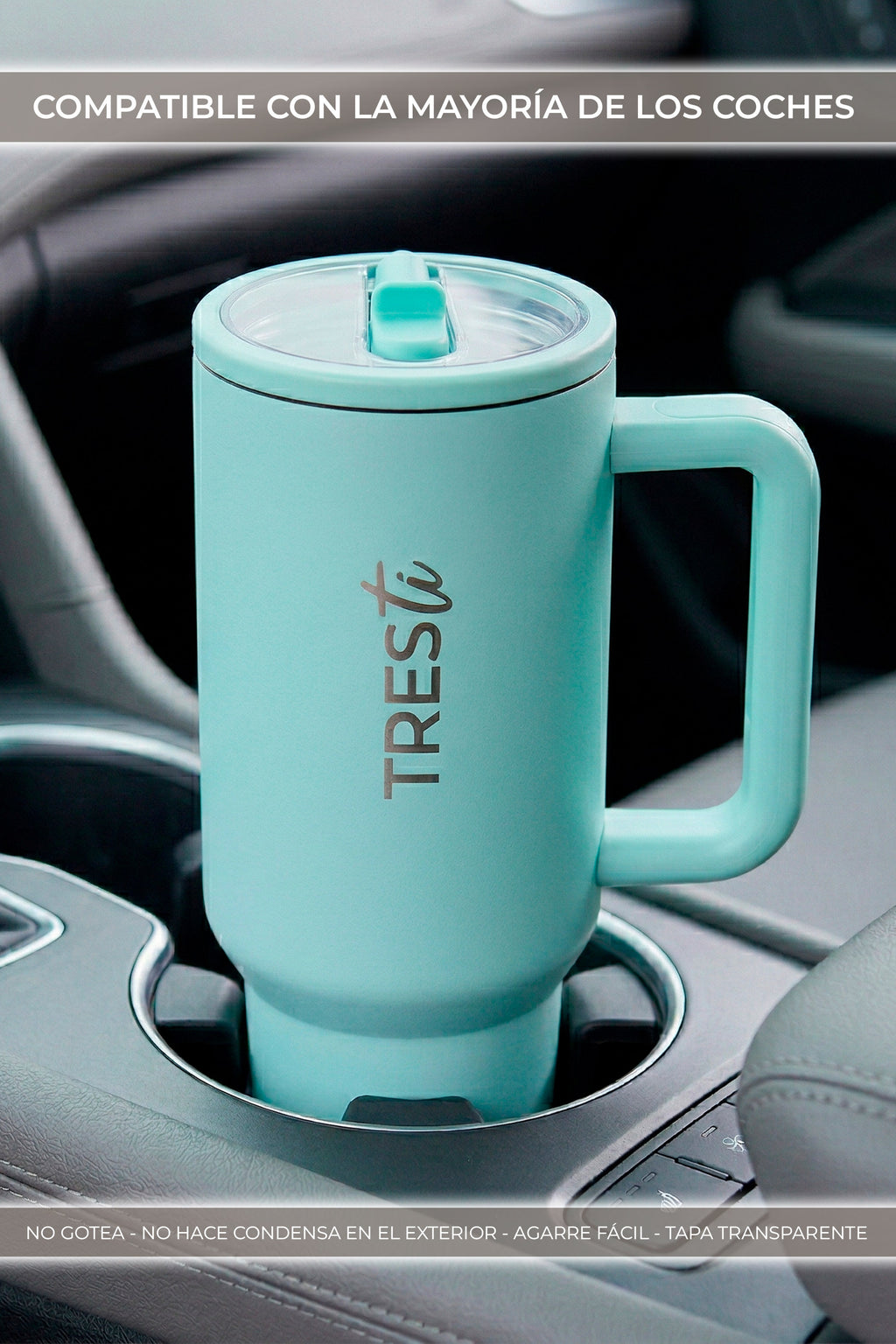 Vaso Térmico TRESti con Asa - 1.2L - Acero Inoxidable - AntiGoteo - Turquesa