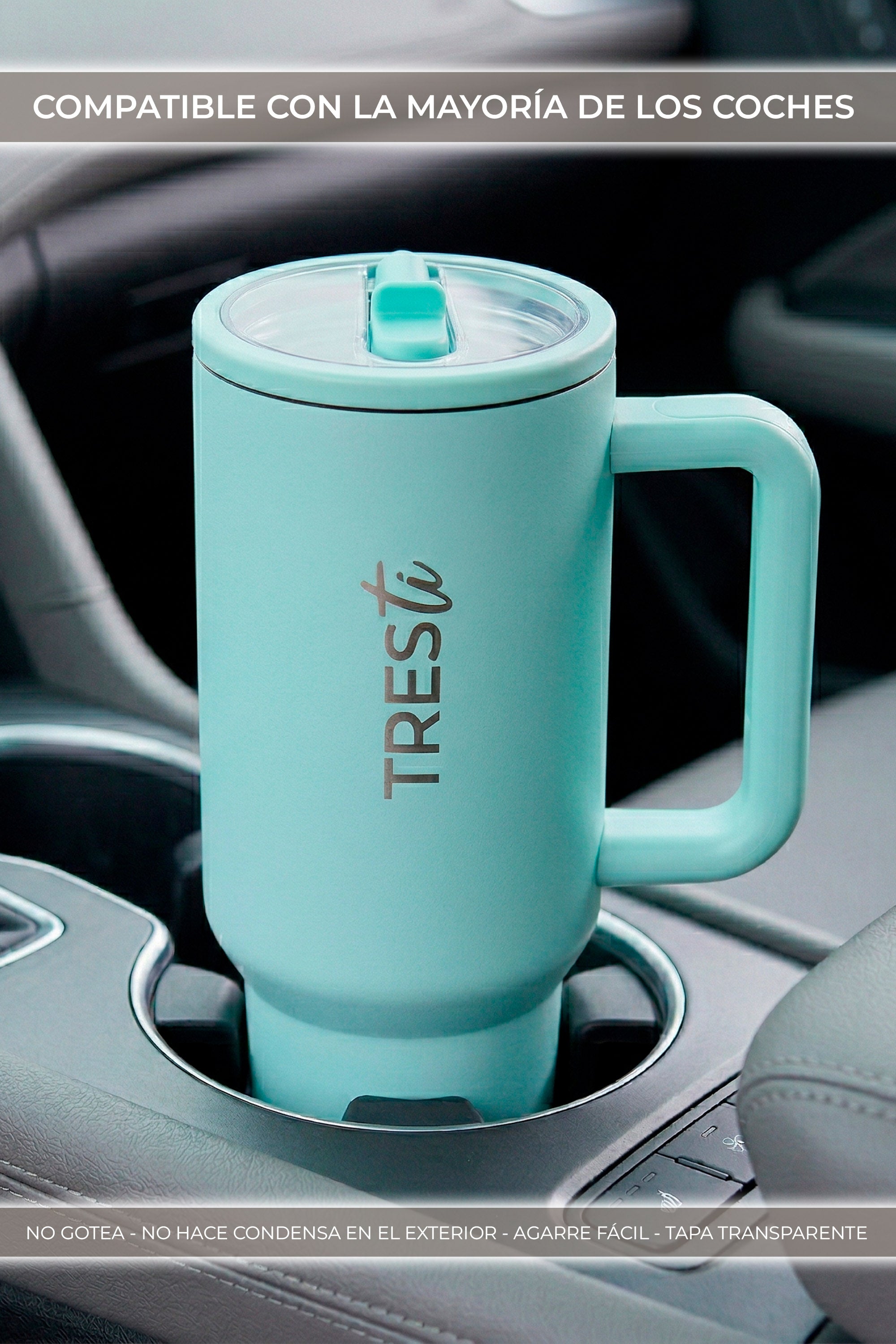 Vaso Térmico TRESti con Asa - 1.2L - Acero Inoxidable - AntiGoteo - Turquesa