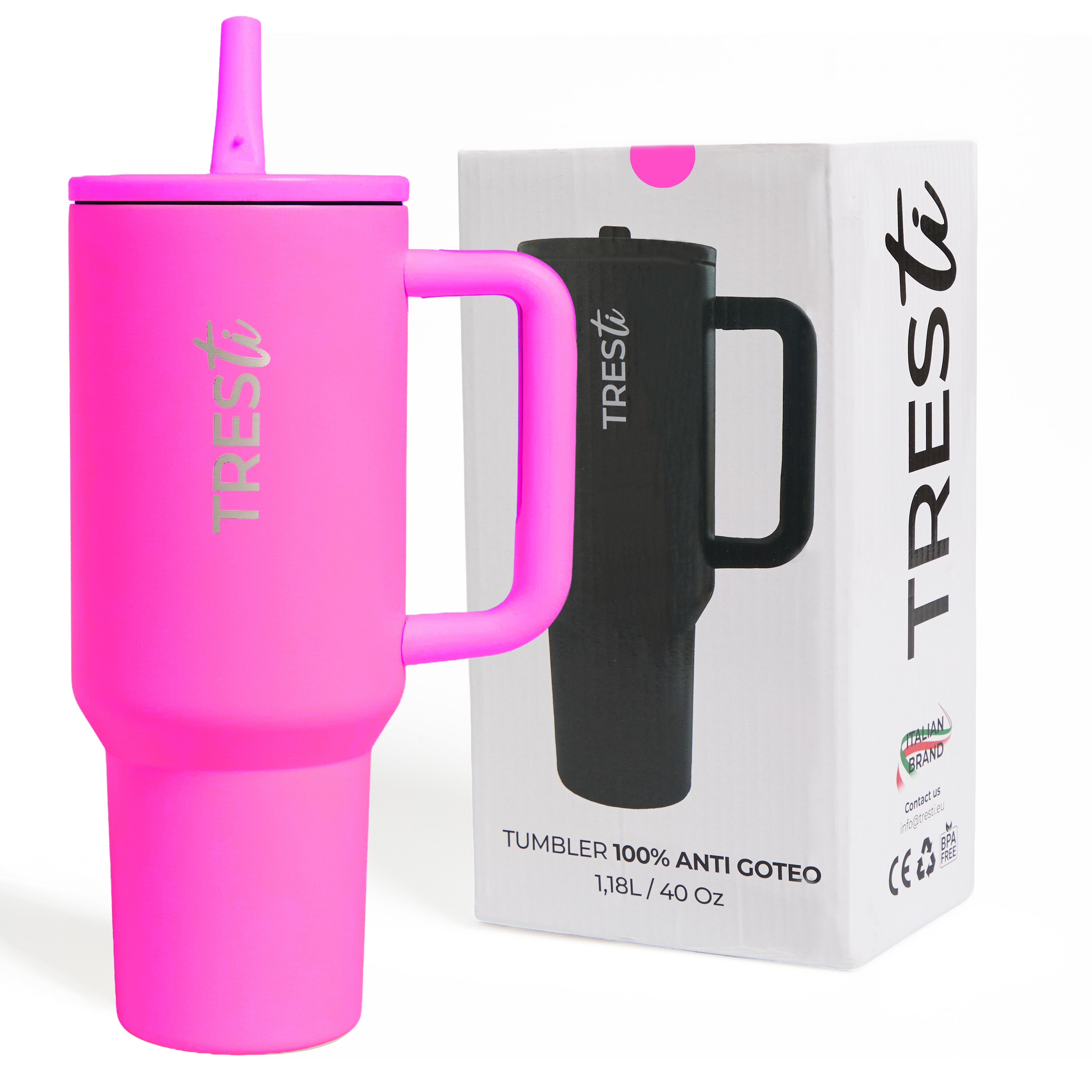 Vaso Térmico TRESti con Asa - 1.2L - Acero Inoxidable - AntiGoteo - Fucsia